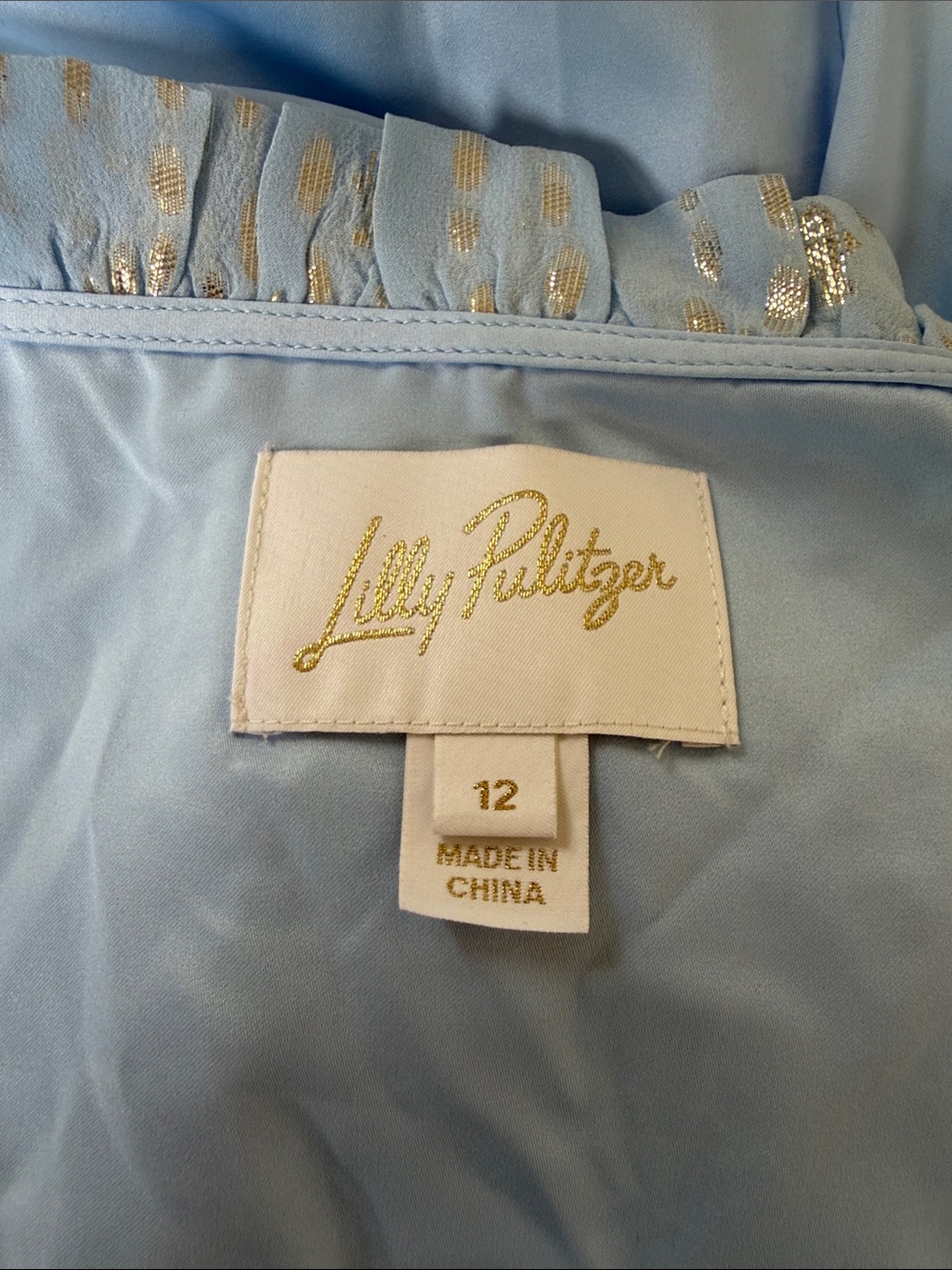 Lilly Pulitzer Pale Blue Metallic-Print Long Sleeve Ruffle Dress - Picture 8 of 10